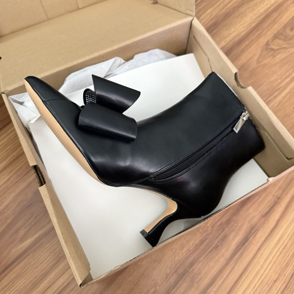 Coutgo Womens Ankle Boots Pointed Toe Kitten Heel Side Zipper Black Size 7 - Picture 11 of 16